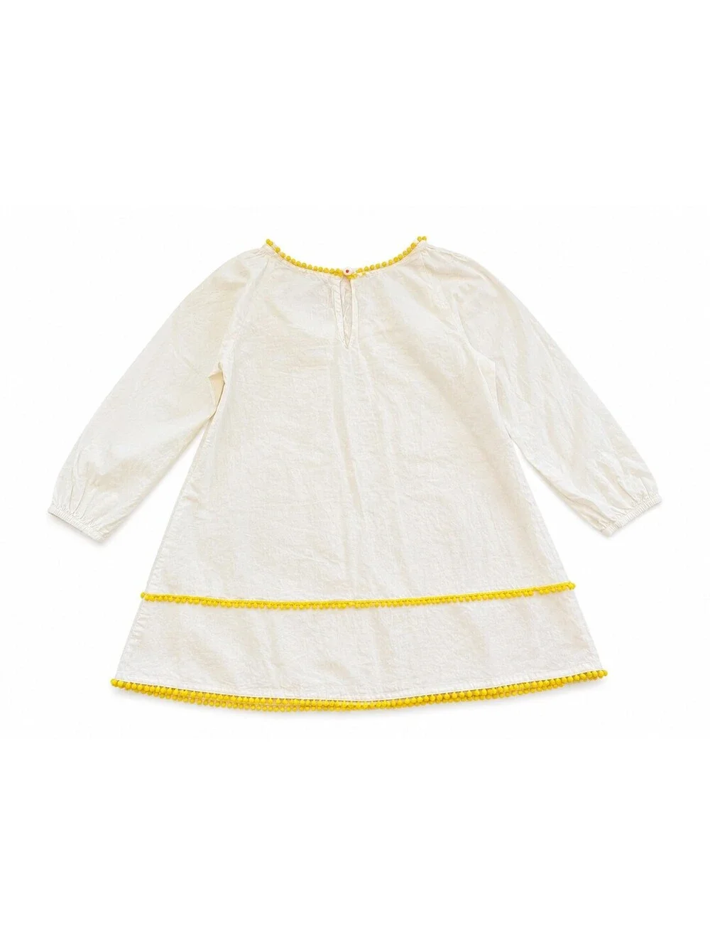 Mini Boden Girls' Embroidered White Cotton Dress with Yellow Trim